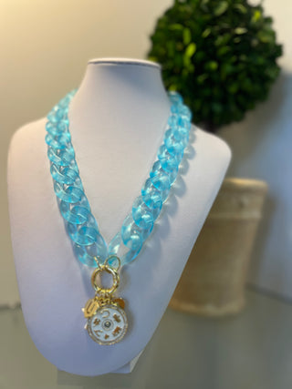 Acrylic Faded Blue Chain and UNC gold charms with added charms