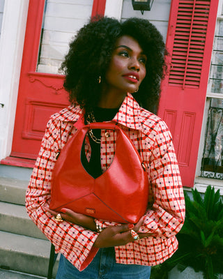 Crescent Tote Crinkled Leather in Red