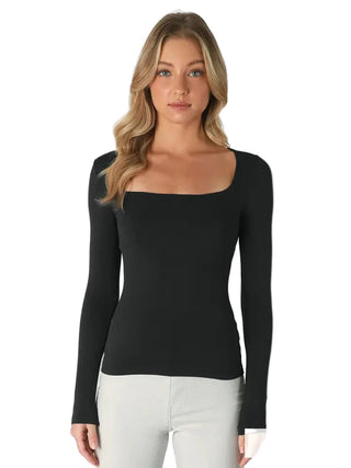 Black LS Square Neck Top