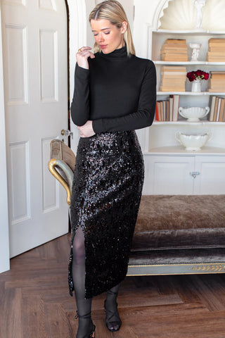 Black Sequin Pencil Skirt