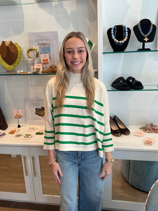 Aja Stripe Top, Ivory/ Verde