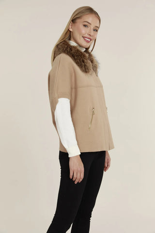 Camel Faux Fur Trim Cocoon Cardigan
