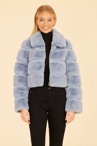 Blue Faux Fur Paneled Jacket