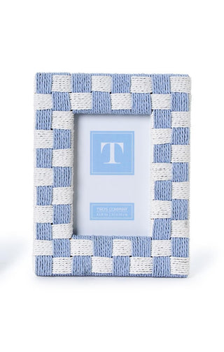 Hand Woven Checkered White and Blue 4x6 Picture Frame