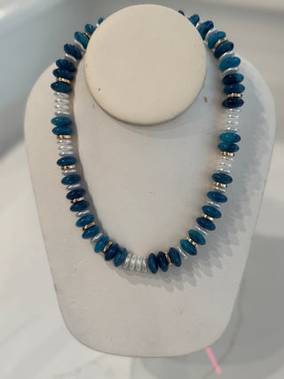 Dark Blue Chunky Marbled Beaded Necklace