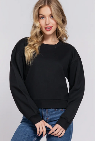 Black Round Neck Long Sleeve Top