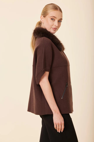 Expresso Faux Fur Trim Cocoon Cardigan