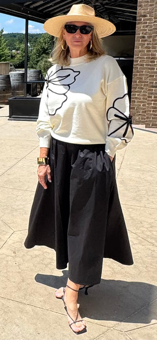 Cream and Black Flower Sweater
