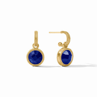 Fleur-de-Lis Hoop & Charm Earring, Sapphire Blue
