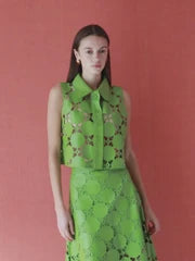 Olive Sleeveless Laser Cut Top