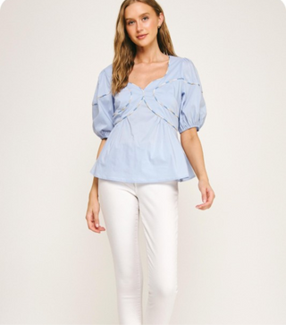 Blue Puff Sleeve Blouse