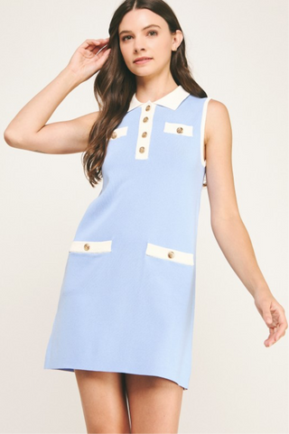 Blue Color Block Knit Mini Dress
