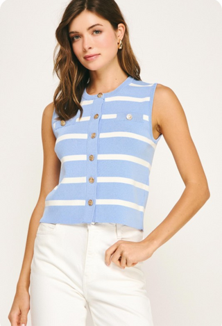 Blue Striped Vest Cardigan