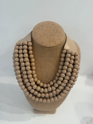 Multi Strand Beaded Necklace, Taupe