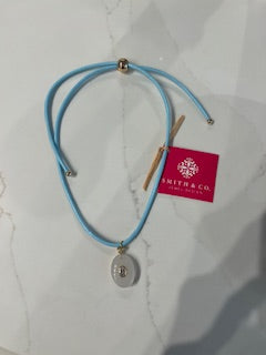 Light Blue Leather/White Oval Necklace