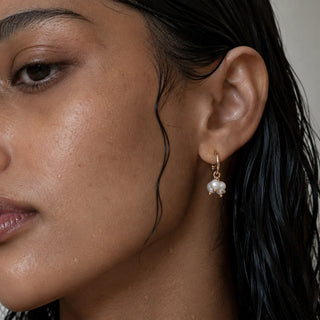 Chara Mini Hoop Pearl Earring in Gold