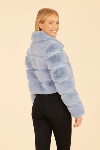 Blue Faux Fur Paneled Jacket