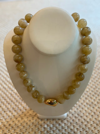 Neutral Metal Bean Accent Beaded Necklace