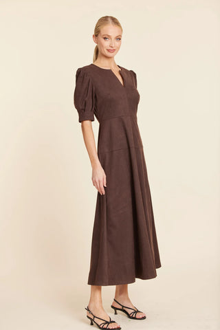Faux Suede Brown Maxi Dress