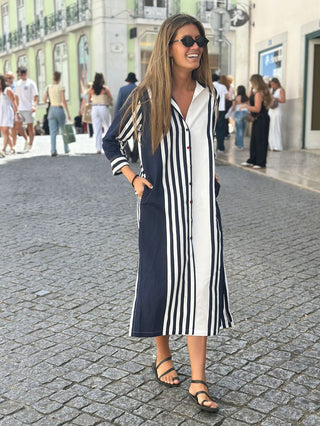 Navy and White Shirtdress