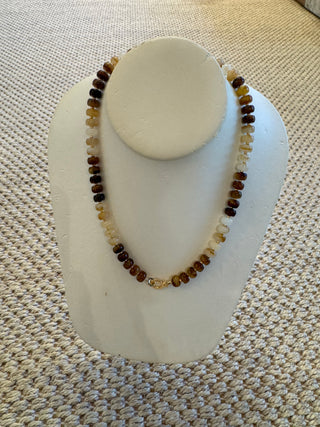 Brown Marbled Beaded Clasp Accent Necklace