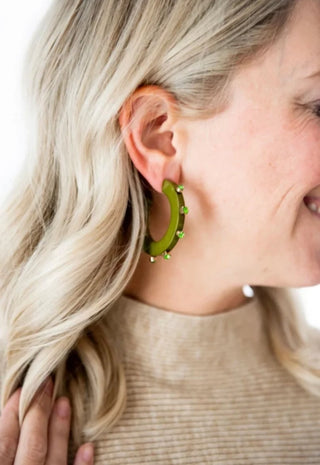 Small City Girl Jewel Hoop in Dill Green