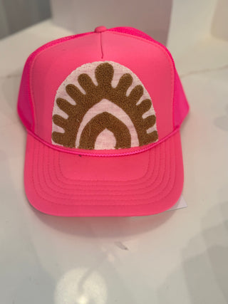 Pink Trucker Hat with Brown Kilim