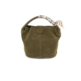 Small Suede Bucket Bag, Olive