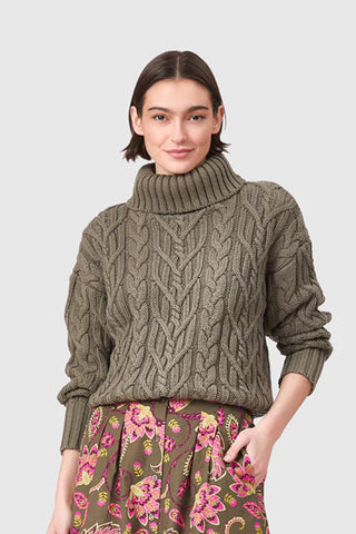 Cable Knit Turtleneck, Pine