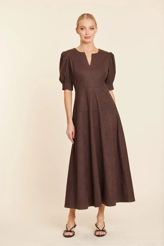 Faux Suede Brown Maxi Dress