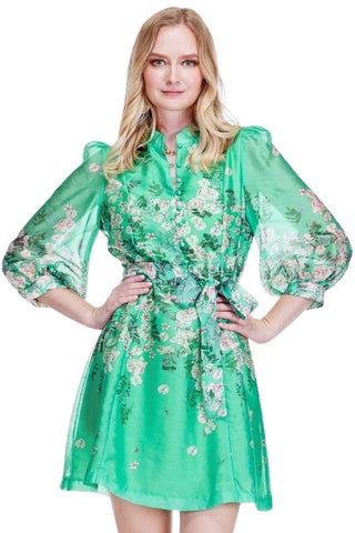 Emerald Bloom A-Line Dress