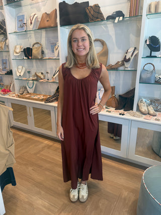 U Neck Brown Maxi Dress