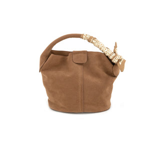 Small Suede Bucket Bag, Tan