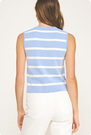 Blue Striped Vest Cardigan