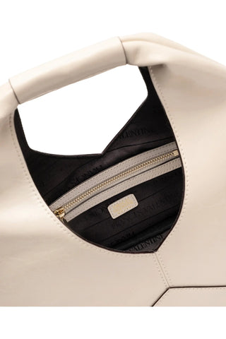 Crescent Tote Crinkled Leather Bag in Oyster