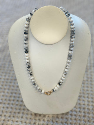 White & Gray Beaded Clasp Accent Necklace