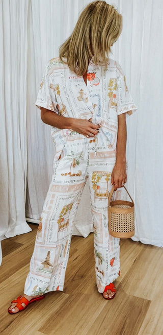 Jamie Short Sleeve Shirt - Printed Linen, Bali