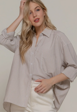 Khaki Stripe Dolman Sleeve Top