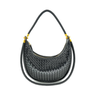 Double Strap Woven Hobo, Black