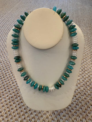 Turquise Chunky Marbled Beaded Necklace