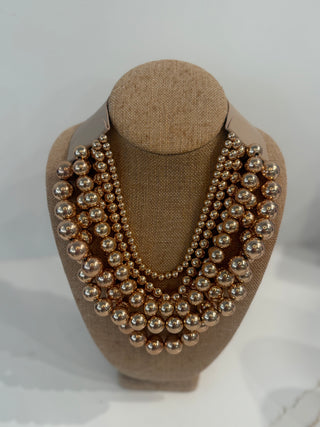 Multi Strand Beaded Necklace, Gold
