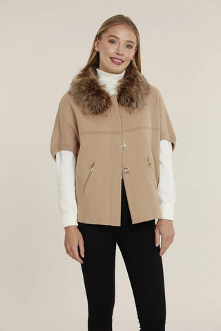Camel Faux Fur Trim Cocoon Cardigan