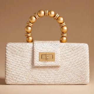 The Serena | Cream Clutch with Bead Handle