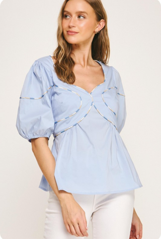 Blue Puff Sleeve Blouse