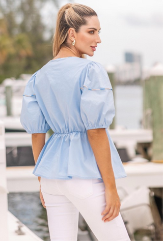 Blue Puff Sleeve Blouse