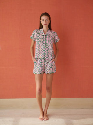 Scalloped PJ Short Set in Garland Pink