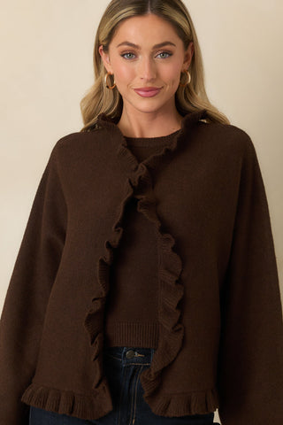 Sabrina Ruffle Cardigan in Chocolate Brown