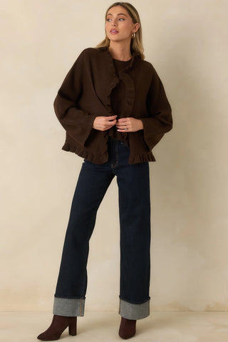 Sabrina Ruffle Cardigan in Chocolate Brown