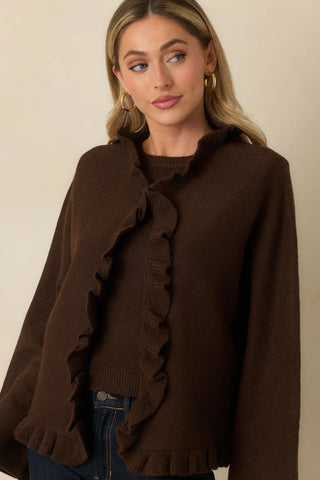 Sabrina Ruffle Cardigan in Chocolate Brown