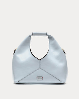 Crescent Tote Crinkled Leather Bag in Light Blue